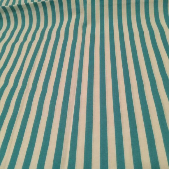 Turquoise and white striped cotton fabric (end of roll) - Picture 2 of 3
